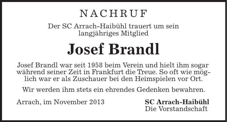Traueranzeige Josef Brandl