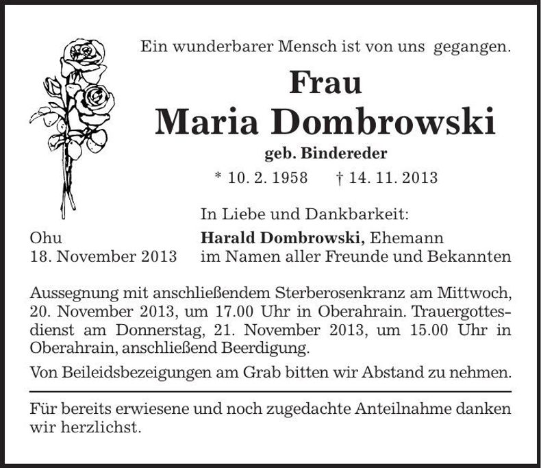 Traueranzeige Maria Dombrowski