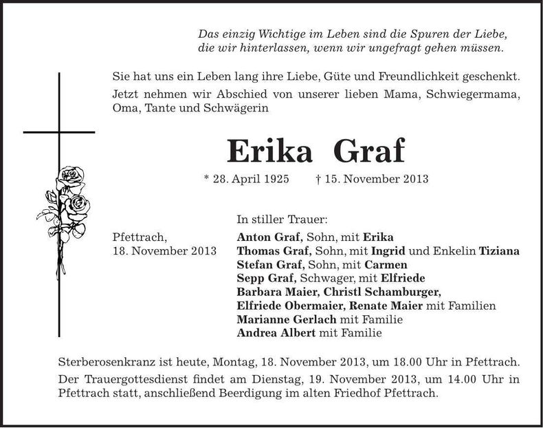 Traueranzeige Erika Graf