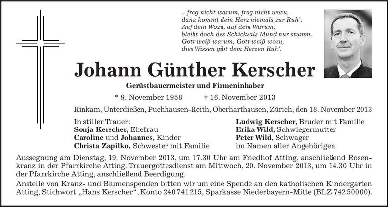 Traueranzeige Kerscher Hans