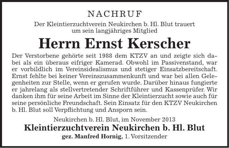Traueranzeige Ernst Kerscher