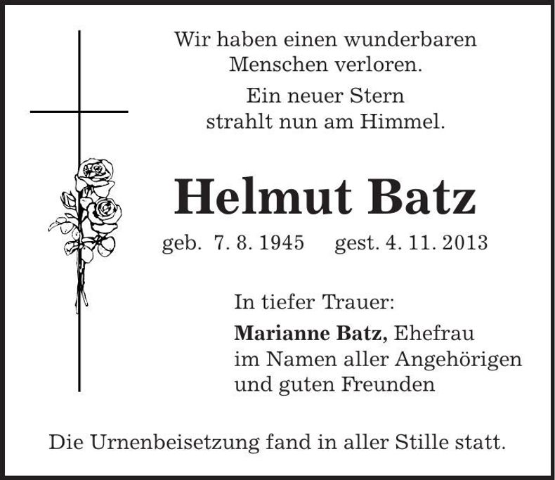 Traueranzeige Helmut Batz