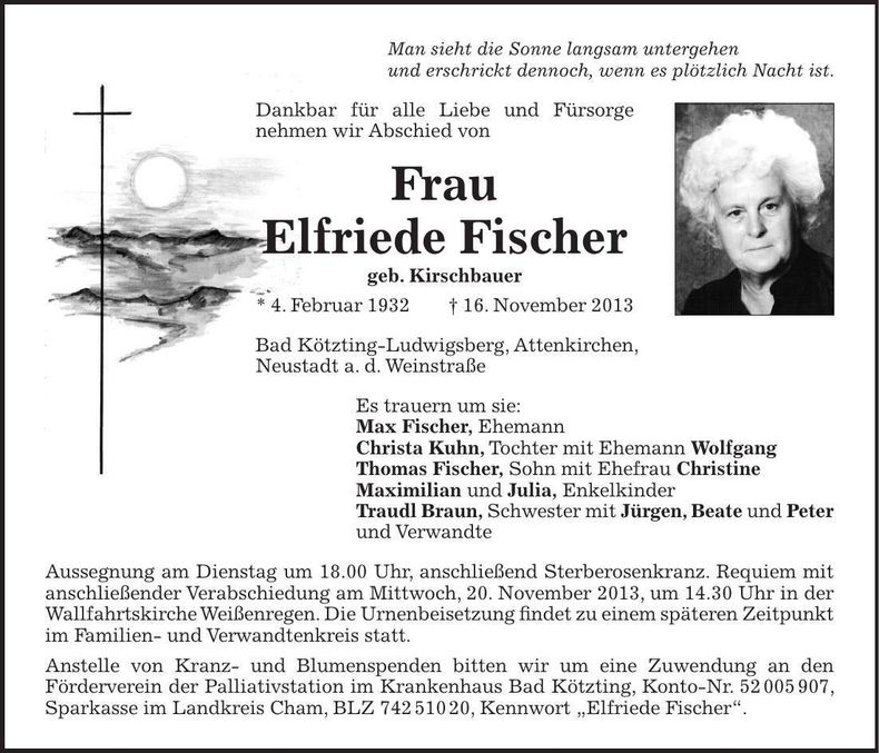 Traueranzeige Elfriede Fischer