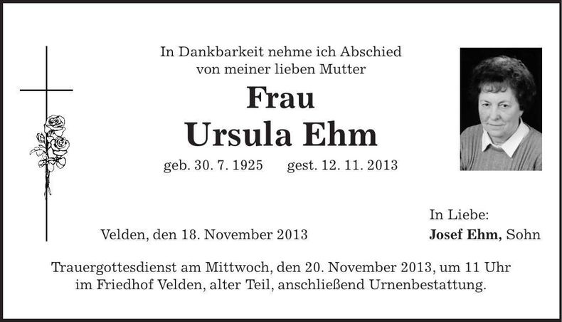 Traueranzeige Ursula Ehm