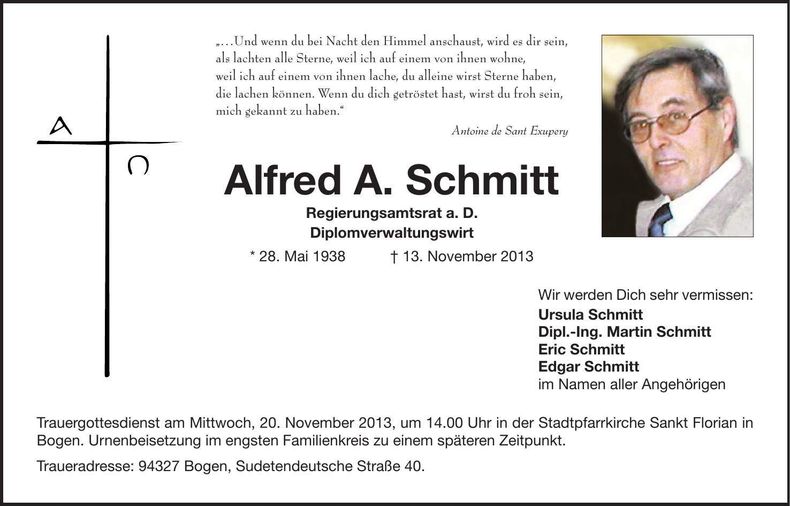 Traueranzeige Alfred A. Schmitt