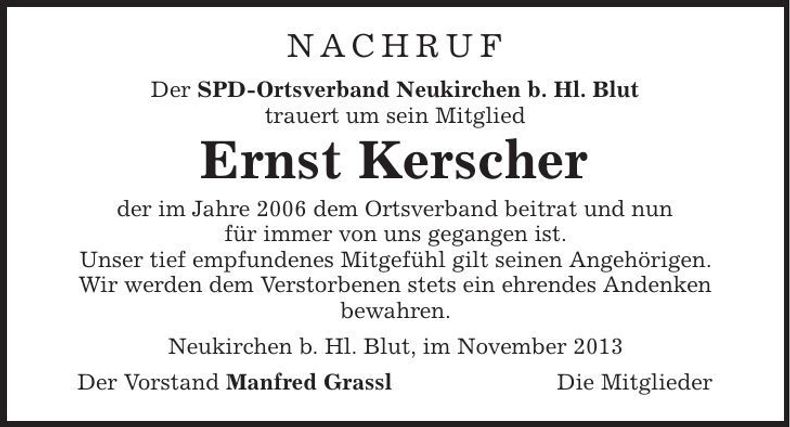 Traueranzeige Ernst Kerscher