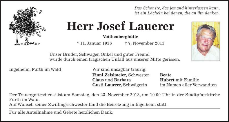 Traueranzeige Josef Lauerer