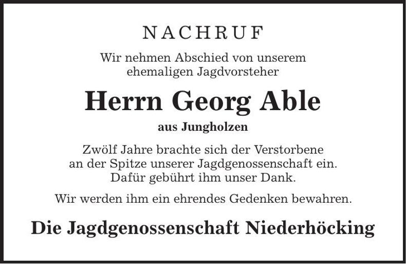 Traueranzeige Georg Able