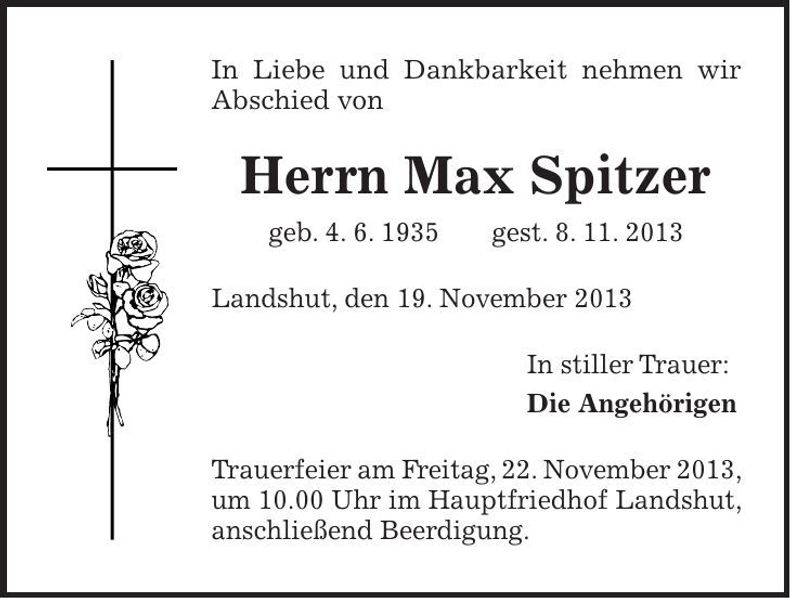 Traueranzeige Max Spitzer