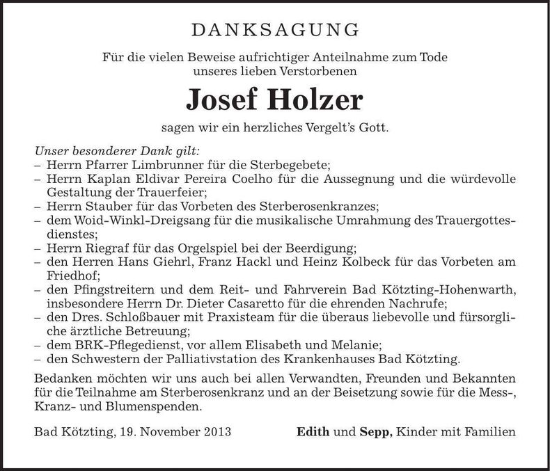 Traueranzeige Josef Holzer
