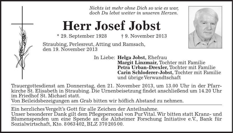 Traueranzeige Josef Jobst
