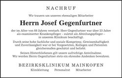 Traueranzeige Josef Gegenfurtner