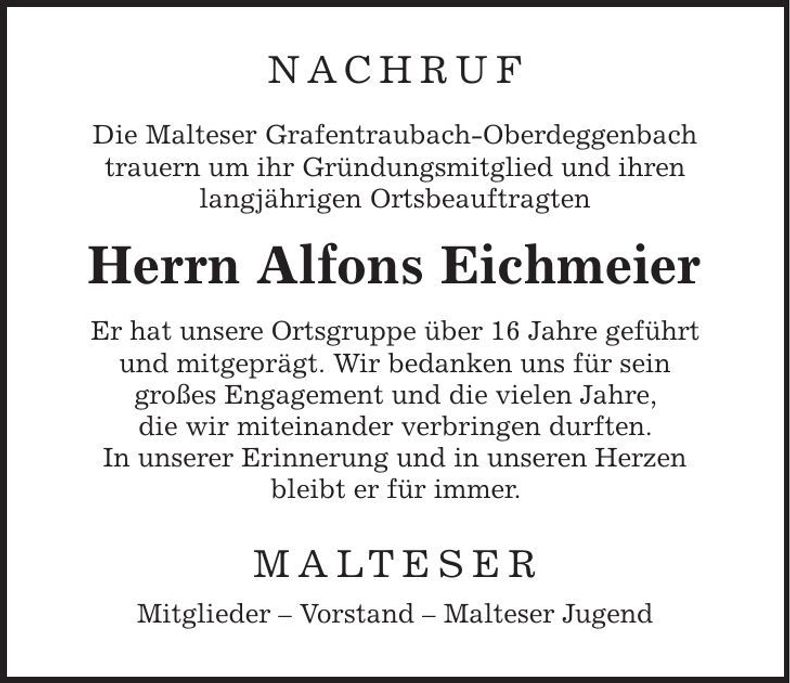Traueranzeige Alfons Eichmeier