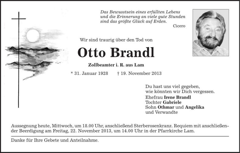 Traueranzeige Otto Brandl