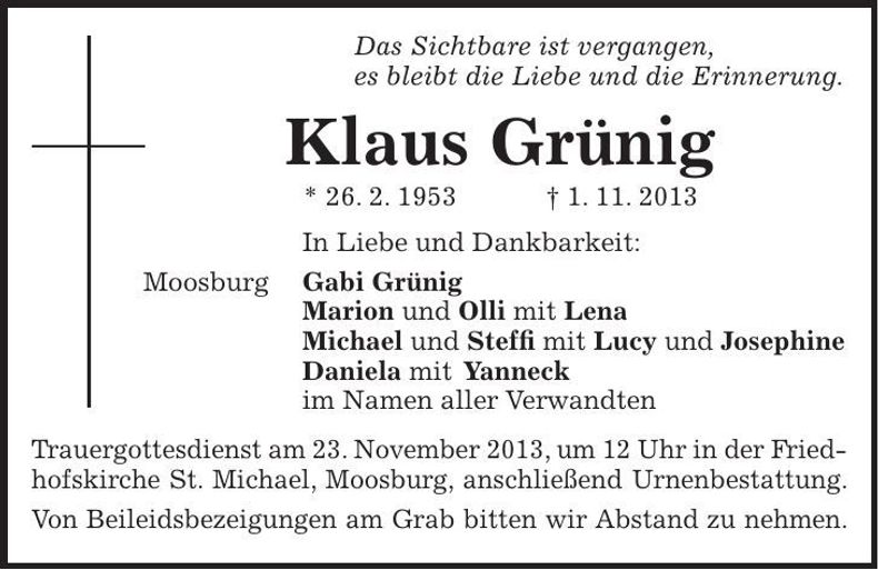 Traueranzeige Klaus Grünig