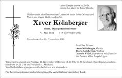 Traueranzeige Xaver Kölnberger