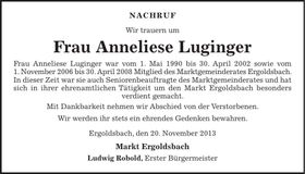 Traueranzeige Anneliese Luginger