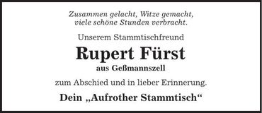 Traueranzeige Rupert Fürst