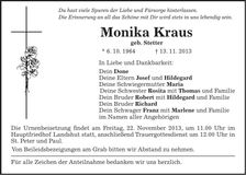 Traueranzeige Monika Kraus
