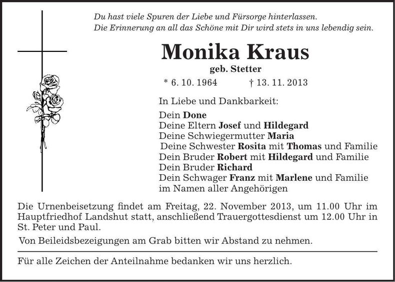 Traueranzeige Monika Kraus