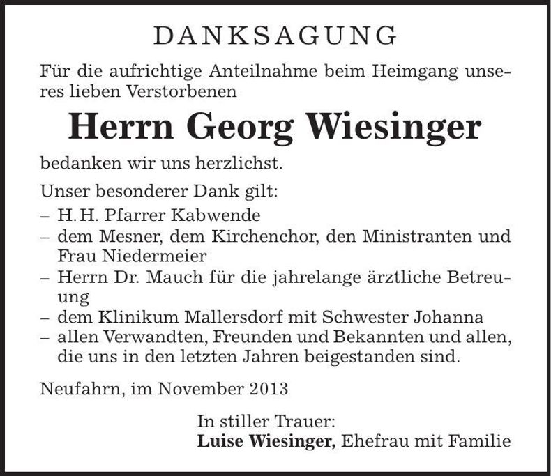 Traueranzeige Georg Wiesinger