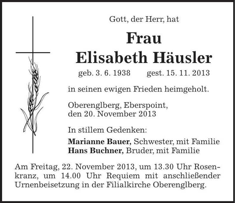 Traueranzeige Elisabeth Häusler