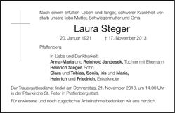 Traueranzeige Laura Steger