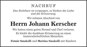 Traueranzeige Johann Kerscher