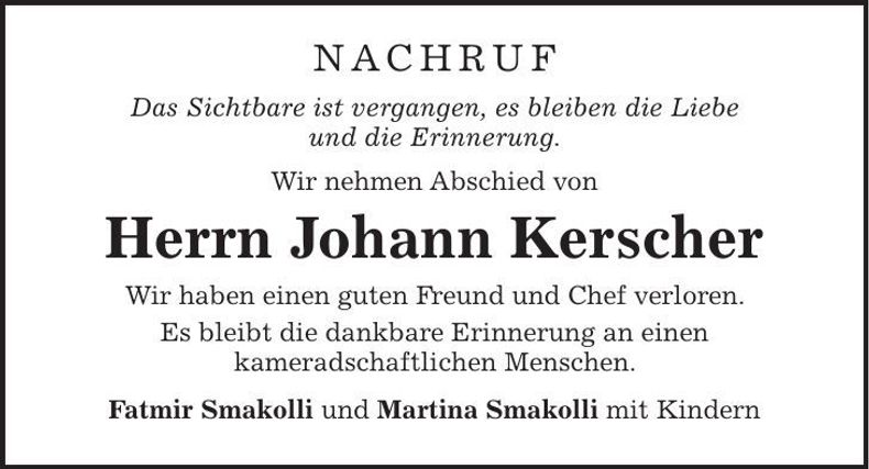 Traueranzeige Johann Kerscher