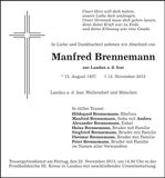 Traueranzeige Manfred Brennemann