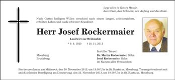 Traueranzeige Josef Rockermaier