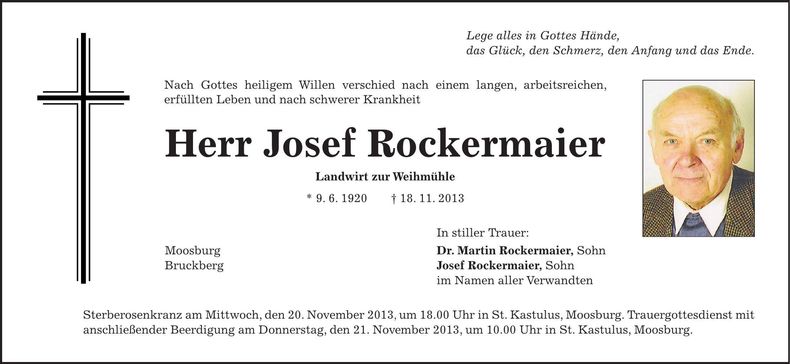 Traueranzeige Josef Rockermaier