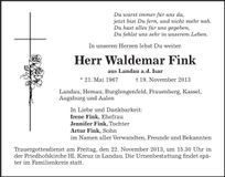 Traueranzeige Waldemar Fink