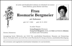 Traueranzeige Rosmarie Bergmeier