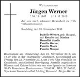 Traueranzeige Jürgen Werner