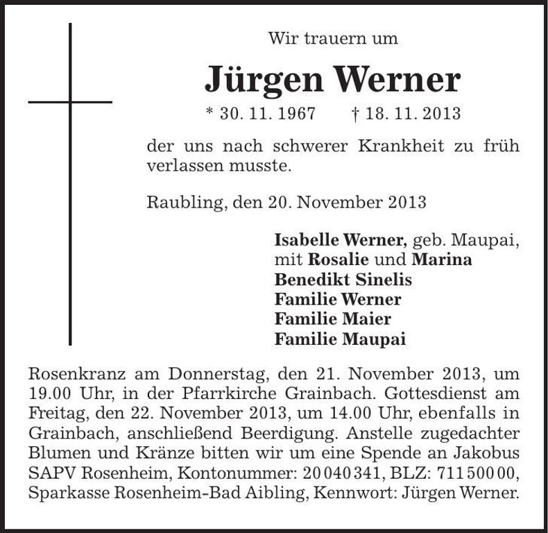Traueranzeige Jürgen Werner