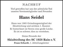 Traueranzeige Hans Seidel
