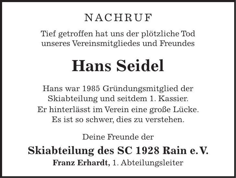 Traueranzeige Hans Seidel