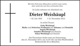 Traueranzeige Dieter Weishäupl
