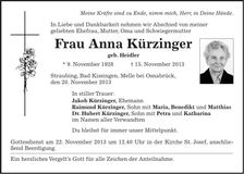 Traueranzeige Anna Kürzinger