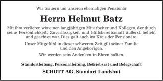 Traueranzeige Helmut Batz