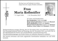 Traueranzeige Maria Roßmüller