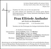 Traueranzeige Elfriede Anthofer