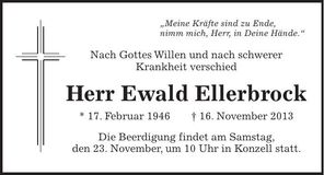 Traueranzeige Ewald Ellerbrock