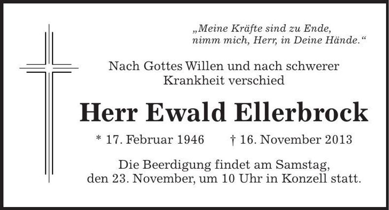 Traueranzeige Ewald Ellerbrock