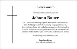 Traueranzeige Johann Bauer