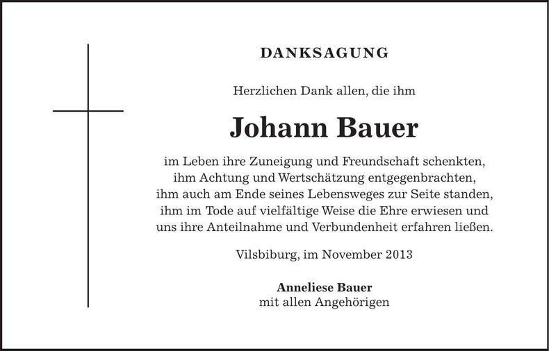 Traueranzeige Johann Bauer