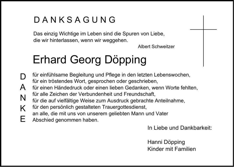 Traueranzeige Erhard Georg Döpping