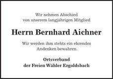 Traueranzeige Bernhard Aichner