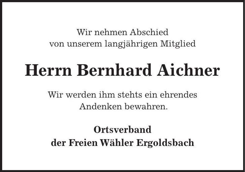 Traueranzeige Bernhard Aichner